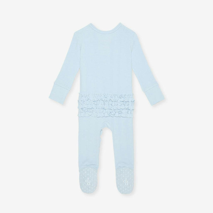 Soft Cloud Blue Pointelle Footie Ruffled Zippered One Piece