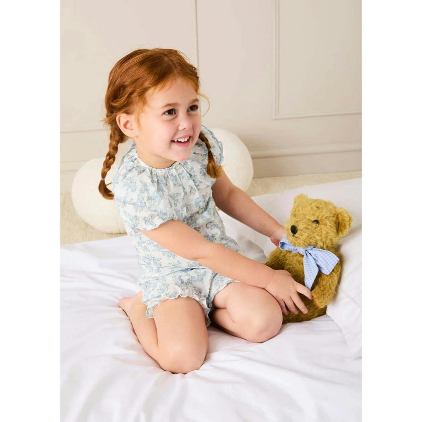 Esme Floral Swiss Voile Scallop Collar Pyjamas in Blue (18mths- 10yrs)