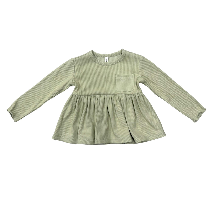 Girls Ribbed Peplum Shirt in Sage