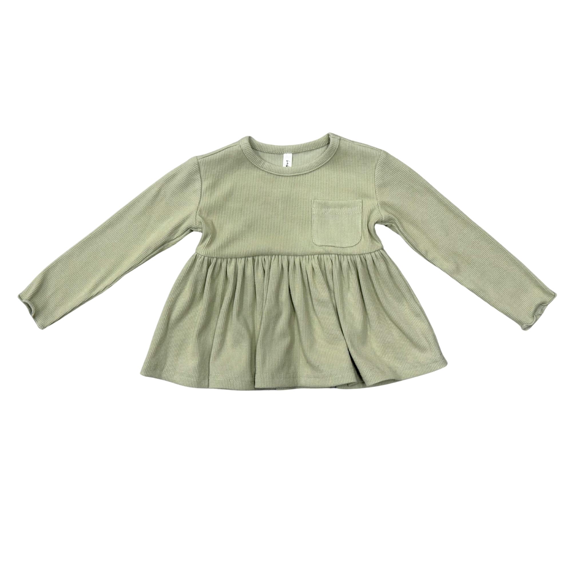 Girls Ribbed Peplum Shirt in Sage
