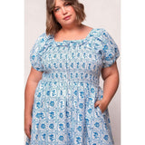 Mae Dress in Blue Floral Stamp