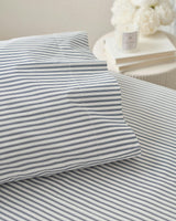 Luxe Premium Percale Bed Sheets in Navy French Ticking