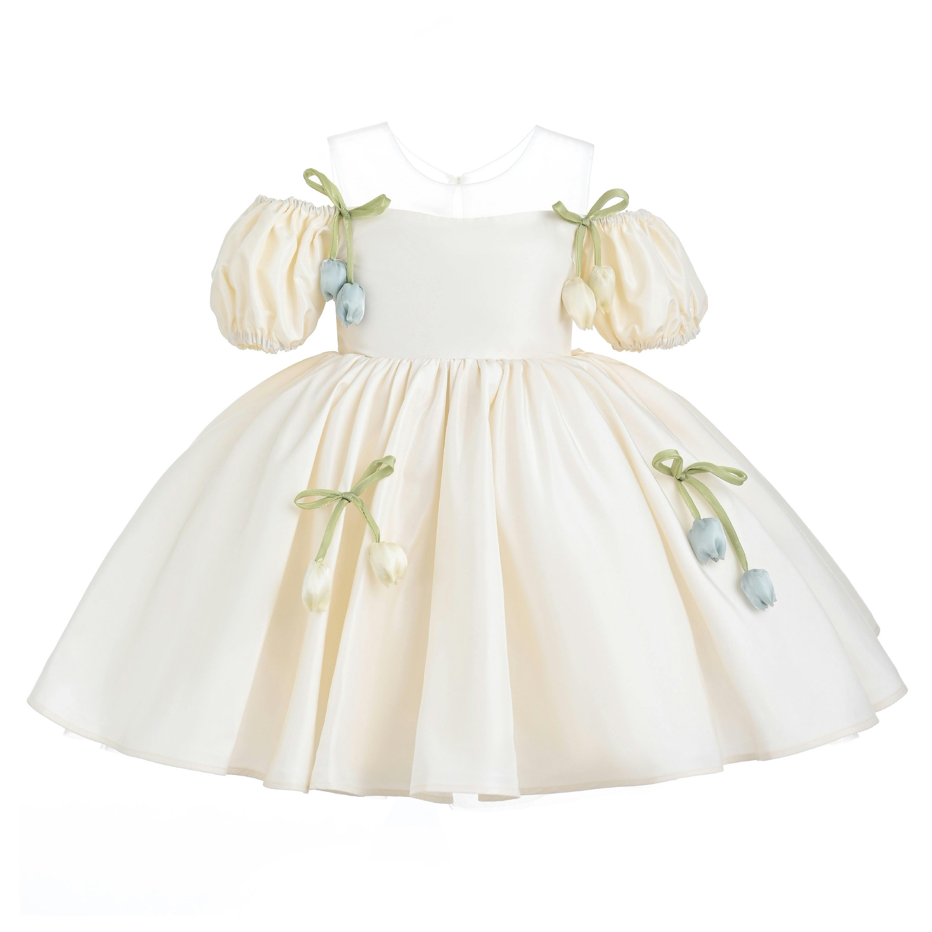 Ivory Zafira Puff-Sleeve Occasion Dress