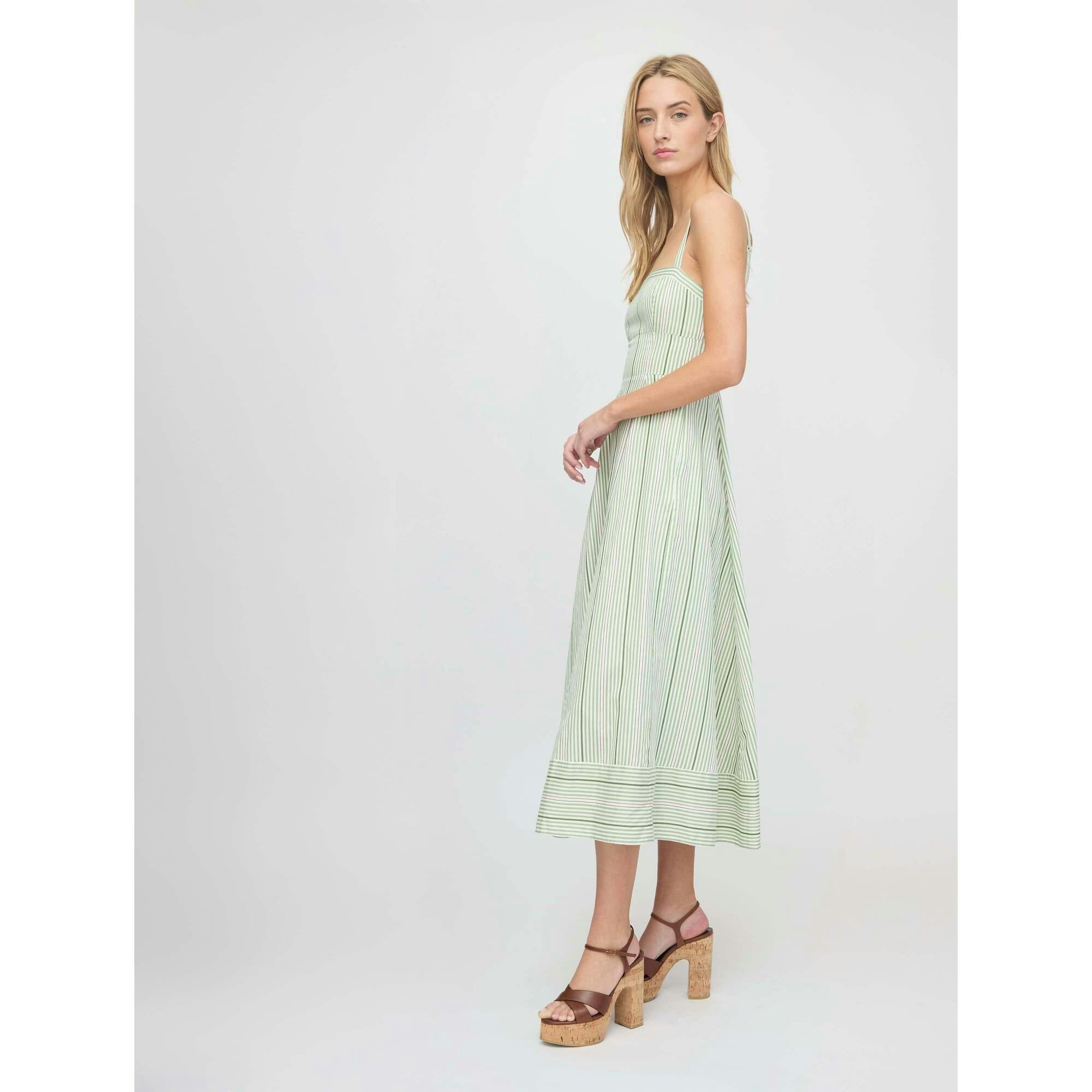 The Margot Dress - Green Jacquard Stripe