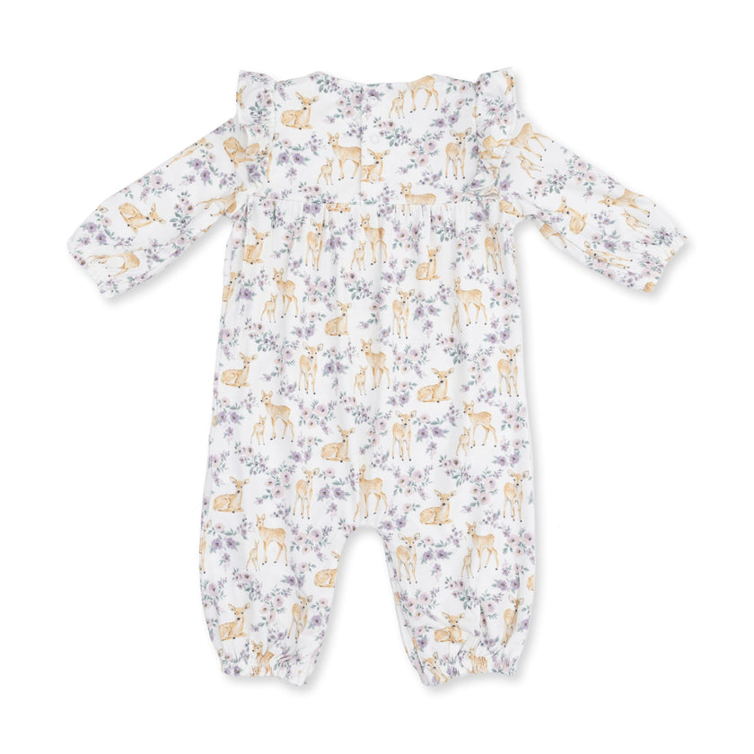 Floral Deer - Ruffle Sleeve Snap Romper