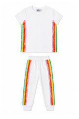 White Rainbow Sequin Jogger Set
