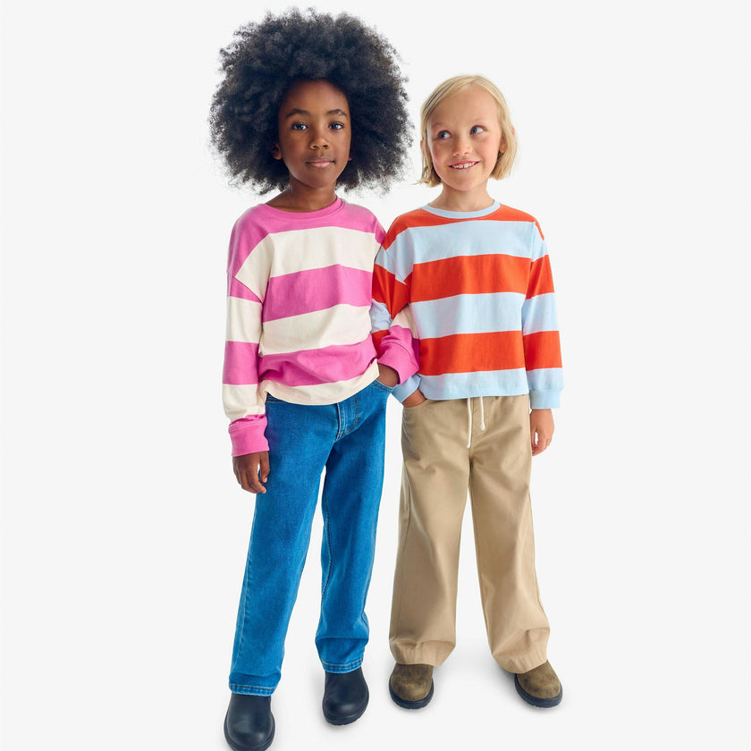 Kids long sleeve easy tee in rugby stripe