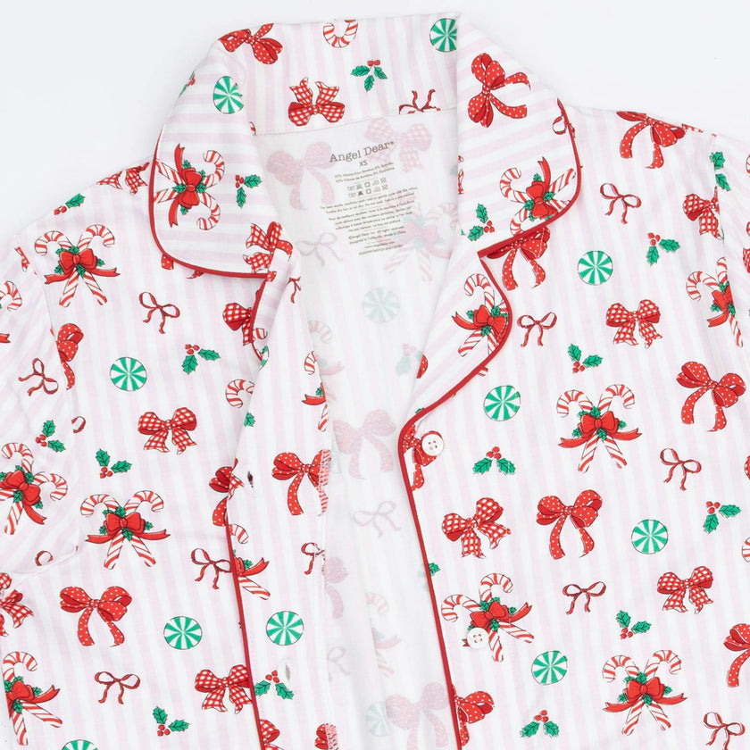 Bows & Candy Canes - Adult Long Sleeve Coat Style with Pants