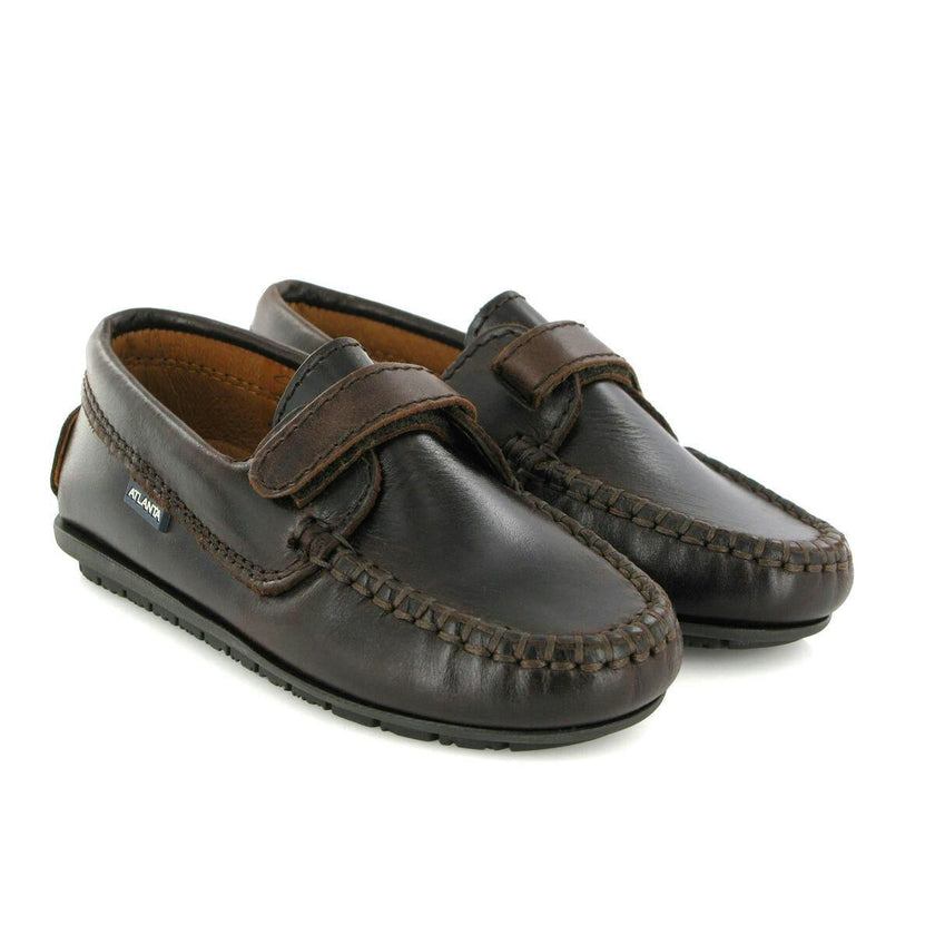 Strap In Pull Up Leather Moccasins, Dark Brown