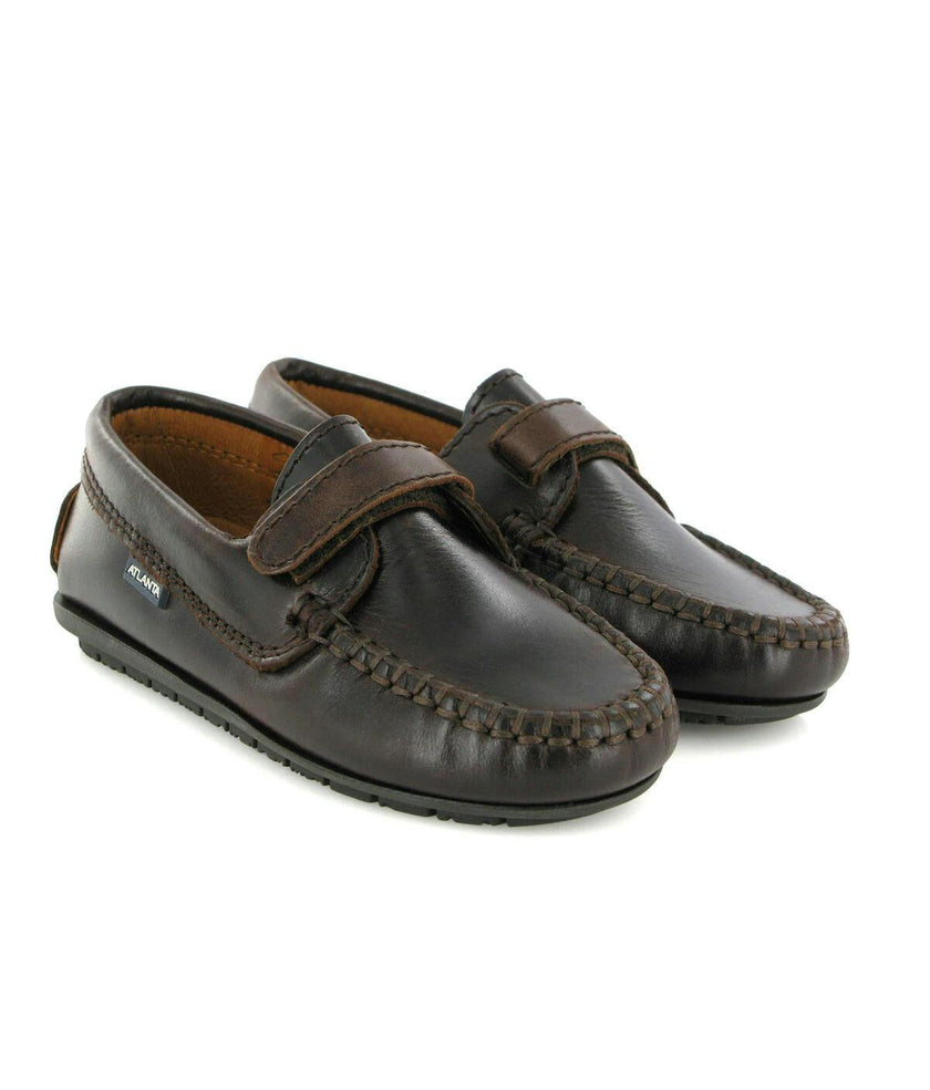 Strap In Pull Up Leather Moccasins, Dark Brown