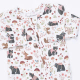 Southern Woodland Animals Pink - 2 Way Ruffle Back Zipper Footie