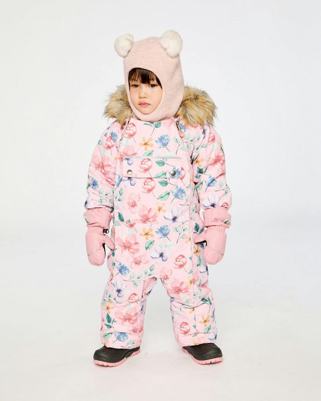 Baby One Piece Snowsuit Adapted For Car Seats Pink Floral Print