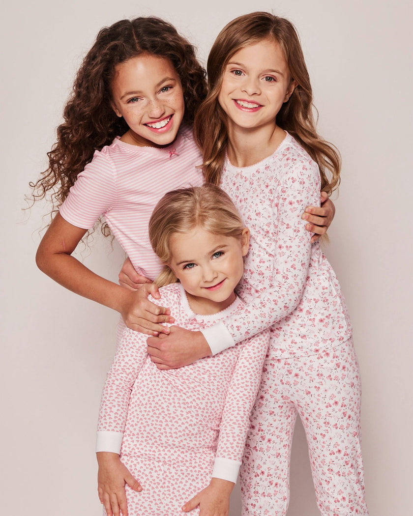 Kid's Pima Snug Fit Pajama Short Set in Pink Stripe