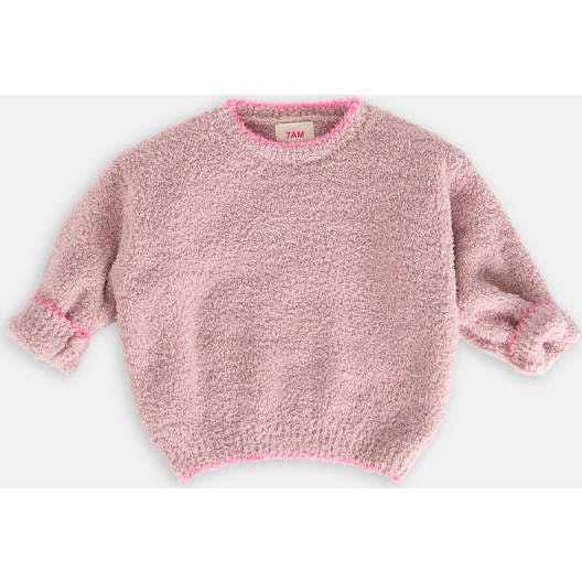 Baby Girls Fuzzy Boxy Contrast Trim Sweater