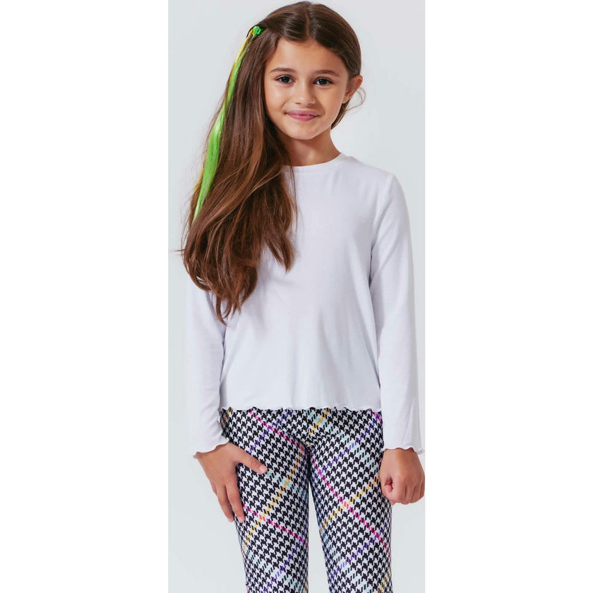 Girls Lettuce Edge Crew Neck Long Sleeve T-Shirt