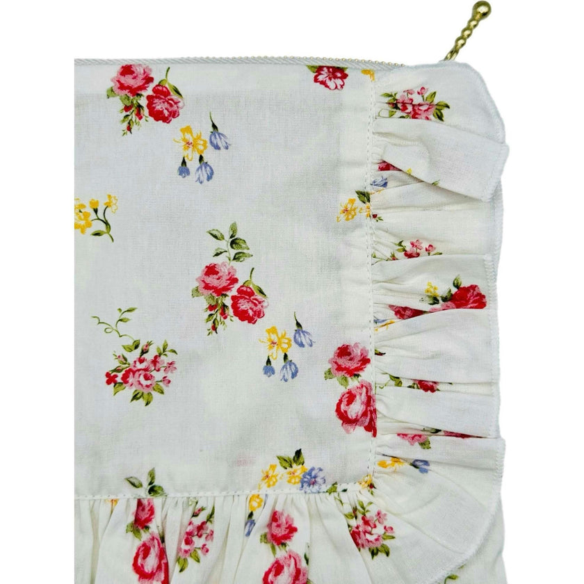 English Rose Posy Timeless Floral Ruffle Zipper Pouch