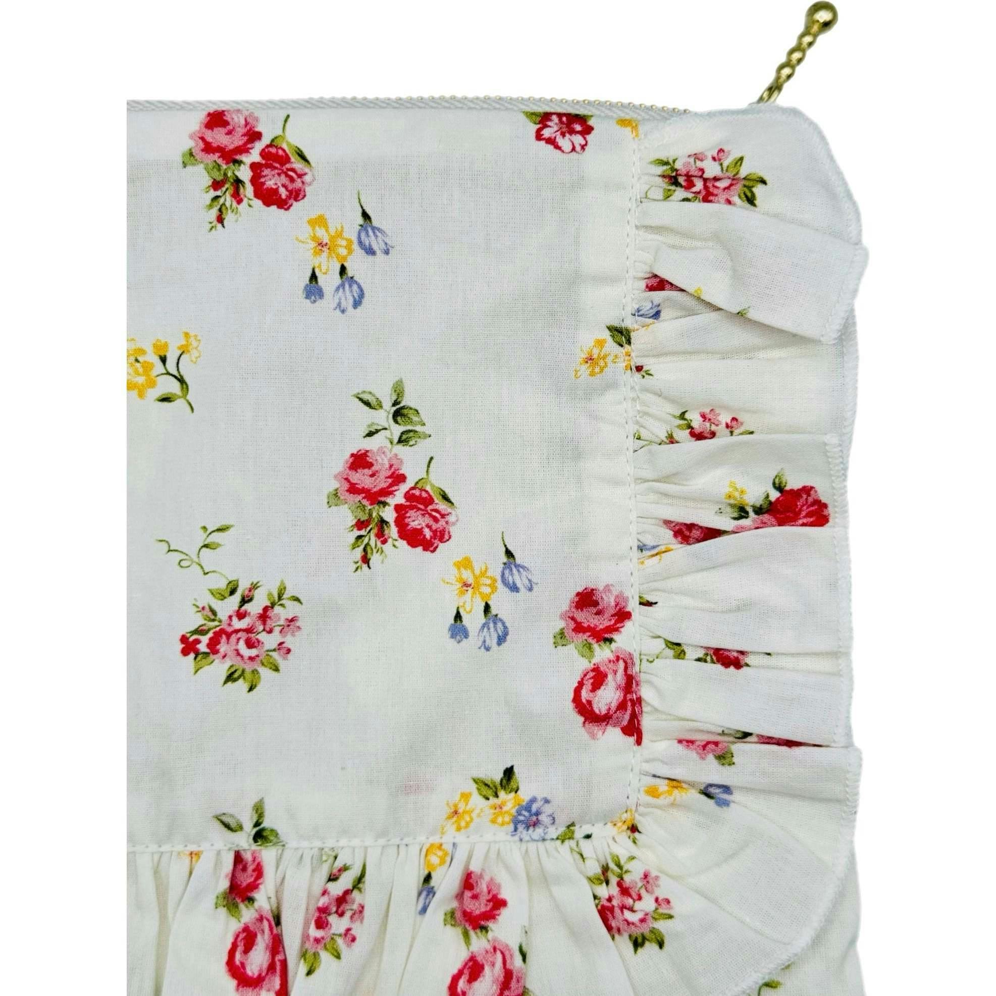 English Rose Posy Timeless Floral Ruffle Zipper Pouch