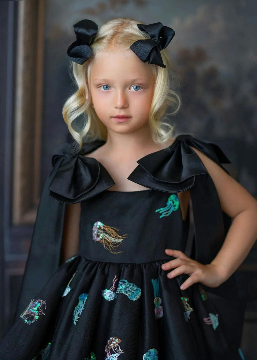 Ocean Magic Black Sequin Tulle Birthday Dress for Girls