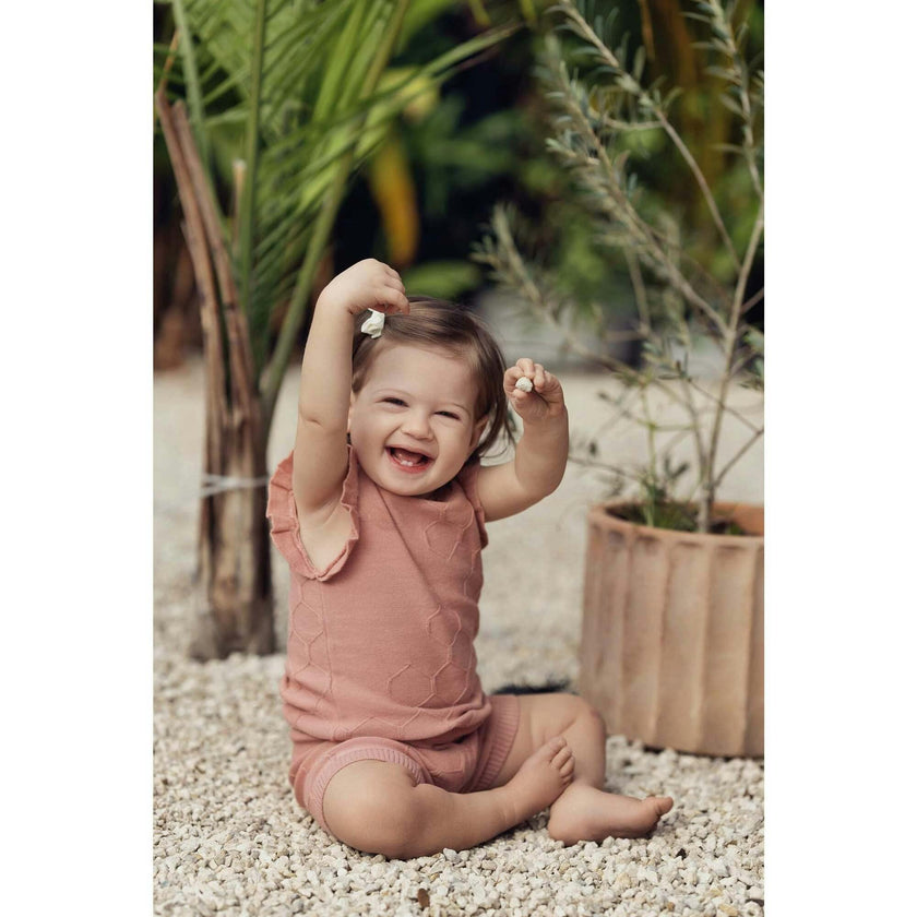 Honeycomb Knit Scallop 2-Piece Top & Short Set