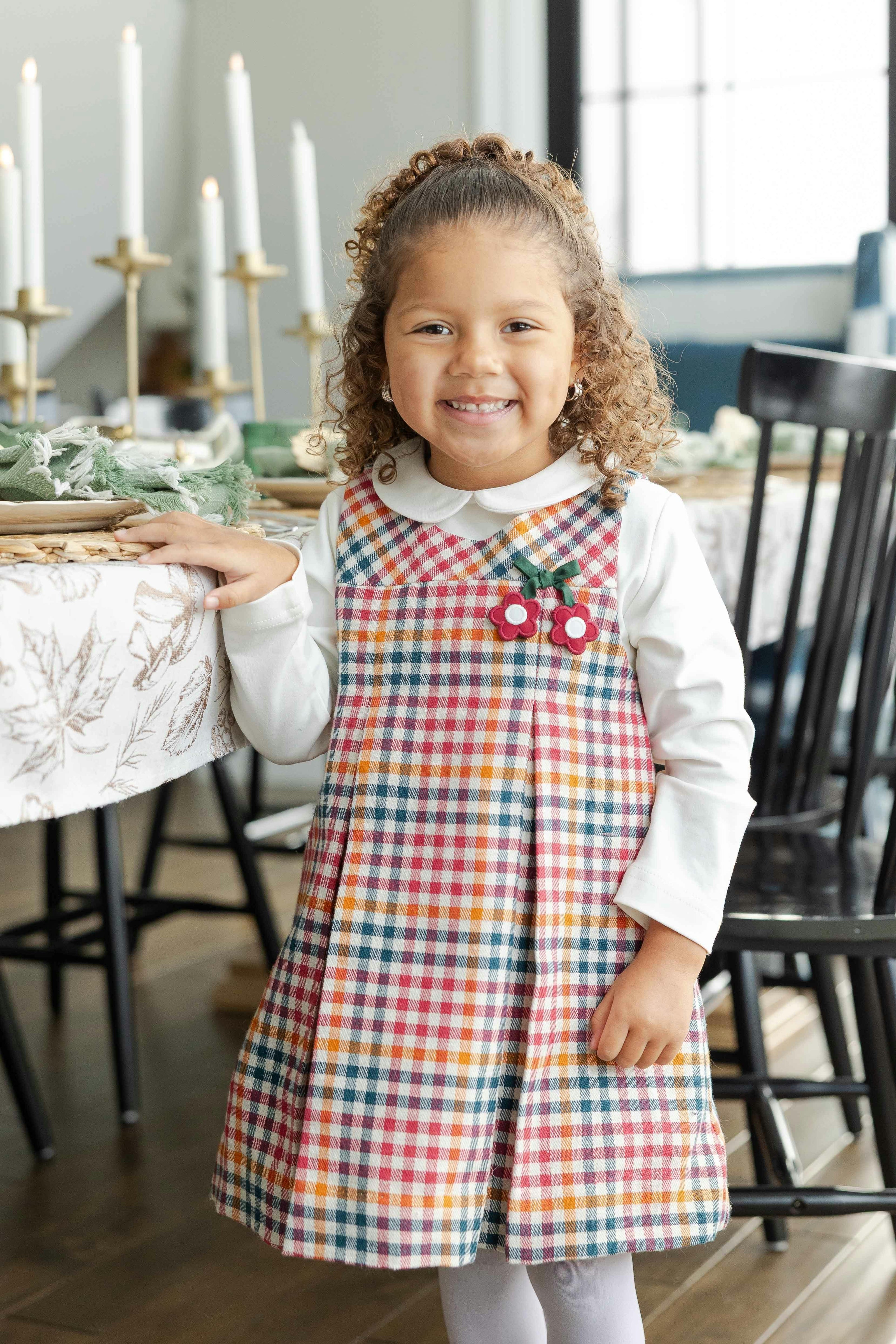 Plaid Jumper with Flowers