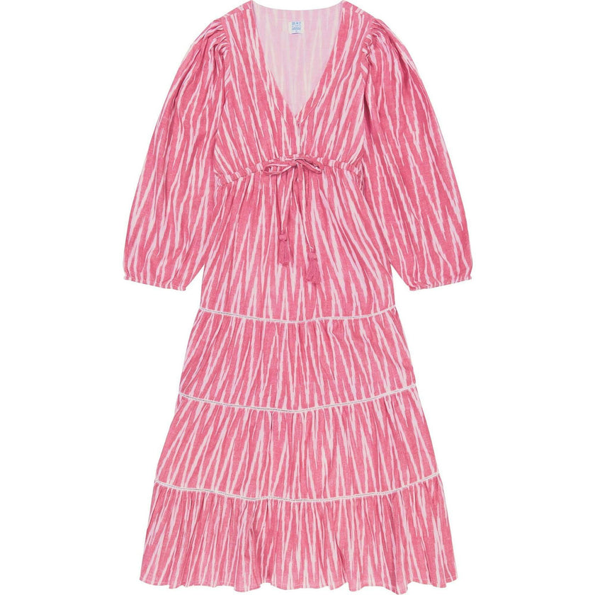 Women's Odette Ikat V-Neck Long Sleeve Print Maxi Dress, Pink