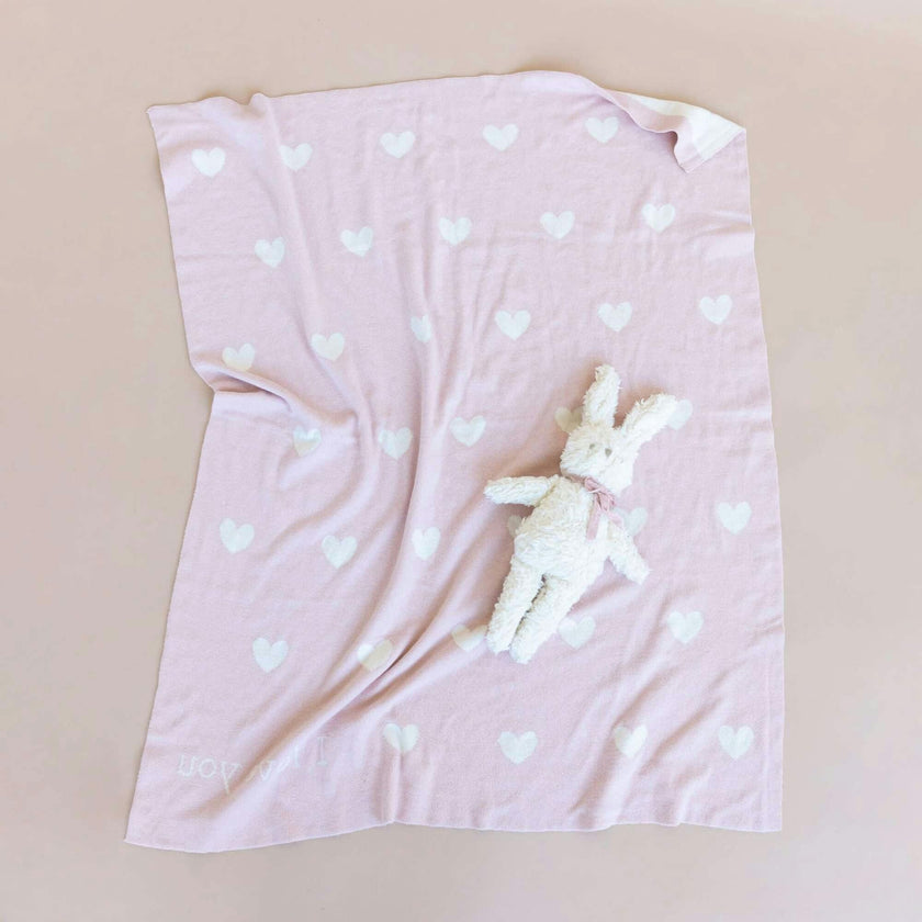 Heart I Love You Blanket and Bunny Plush Toy Gift Set