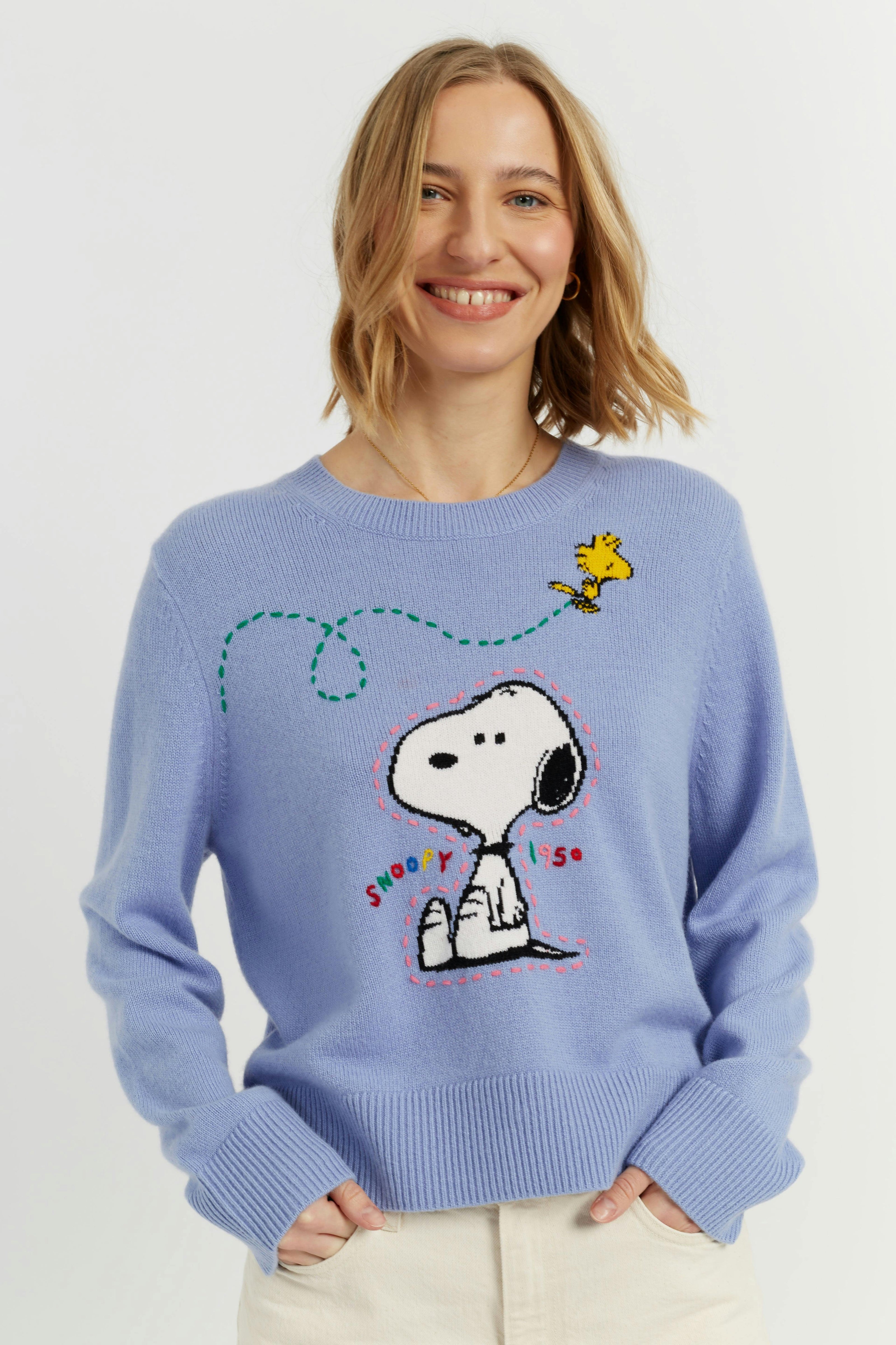 Wool-Cashmere Snoopy Embroidered Sweater