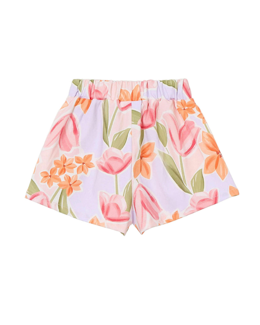 Lavender Floral Shorts With Belt