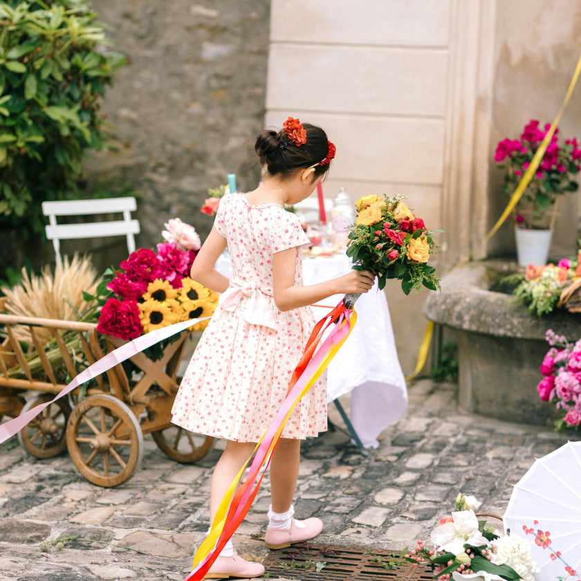 Poppy Pink Short Puff Sleeves Smocked Dress