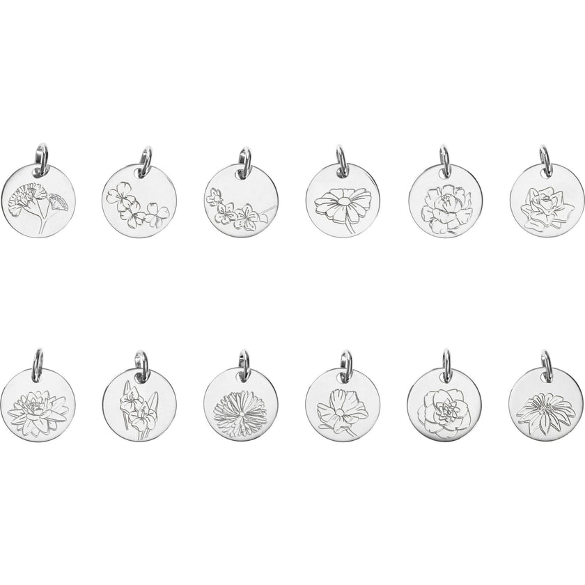 Personalized Birth Flower Necklace, Sterling Silver