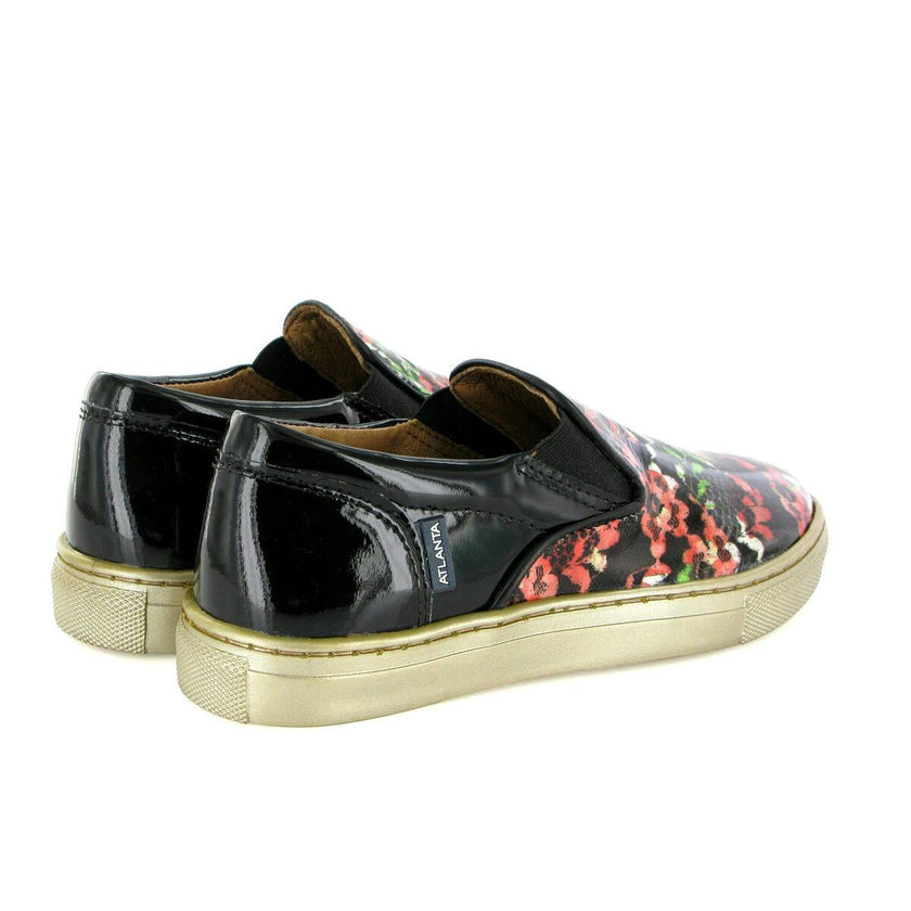 Patent Leather Slip On Sneakers, Black Red & Green