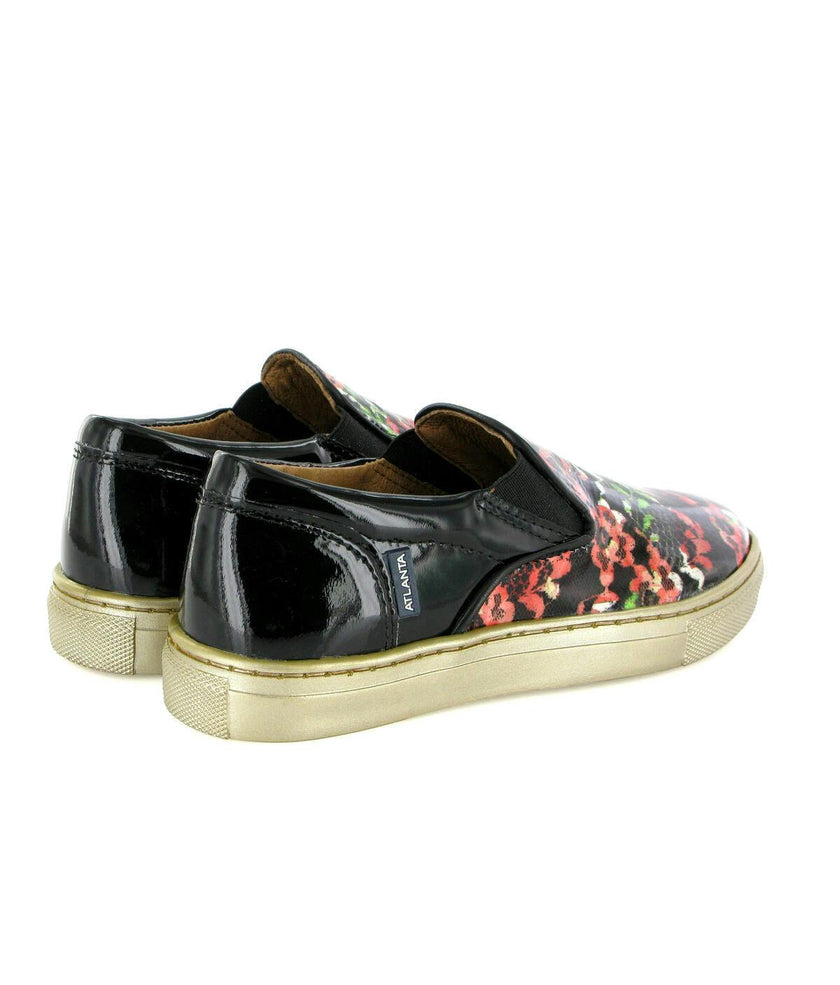 Patent Leather Slip On Sneakers, Black Red & Green