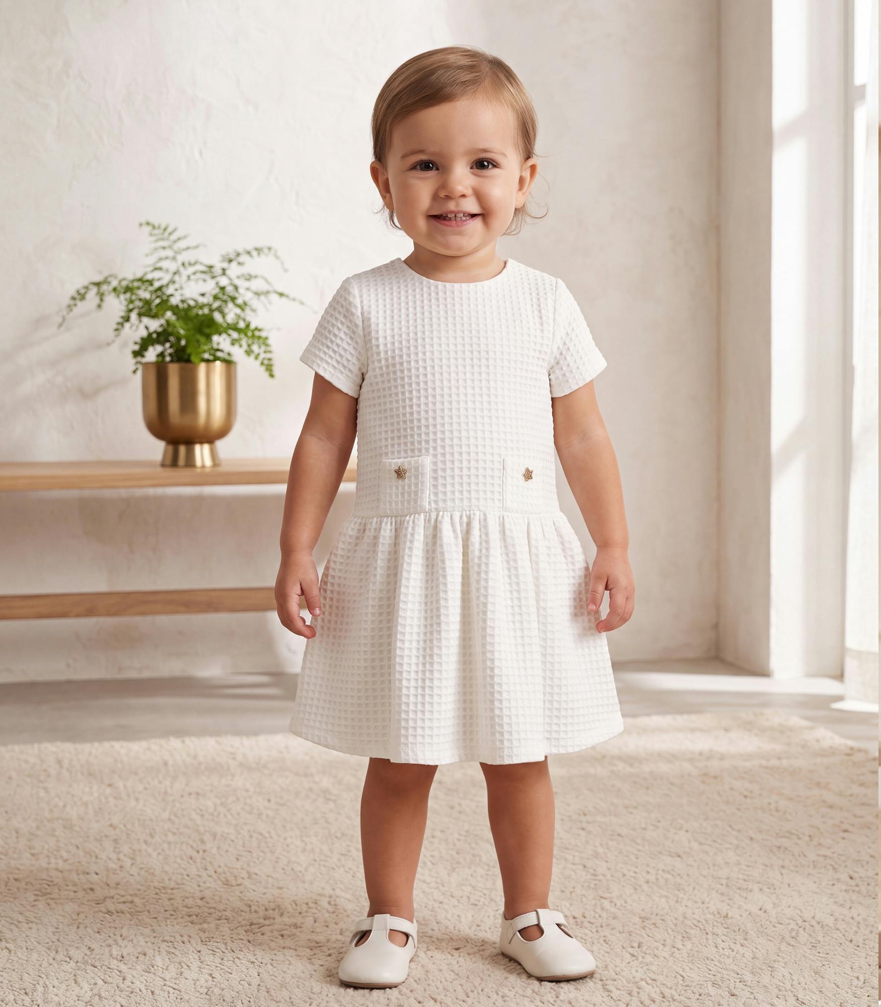 Filly Baby Dress, White Chenille