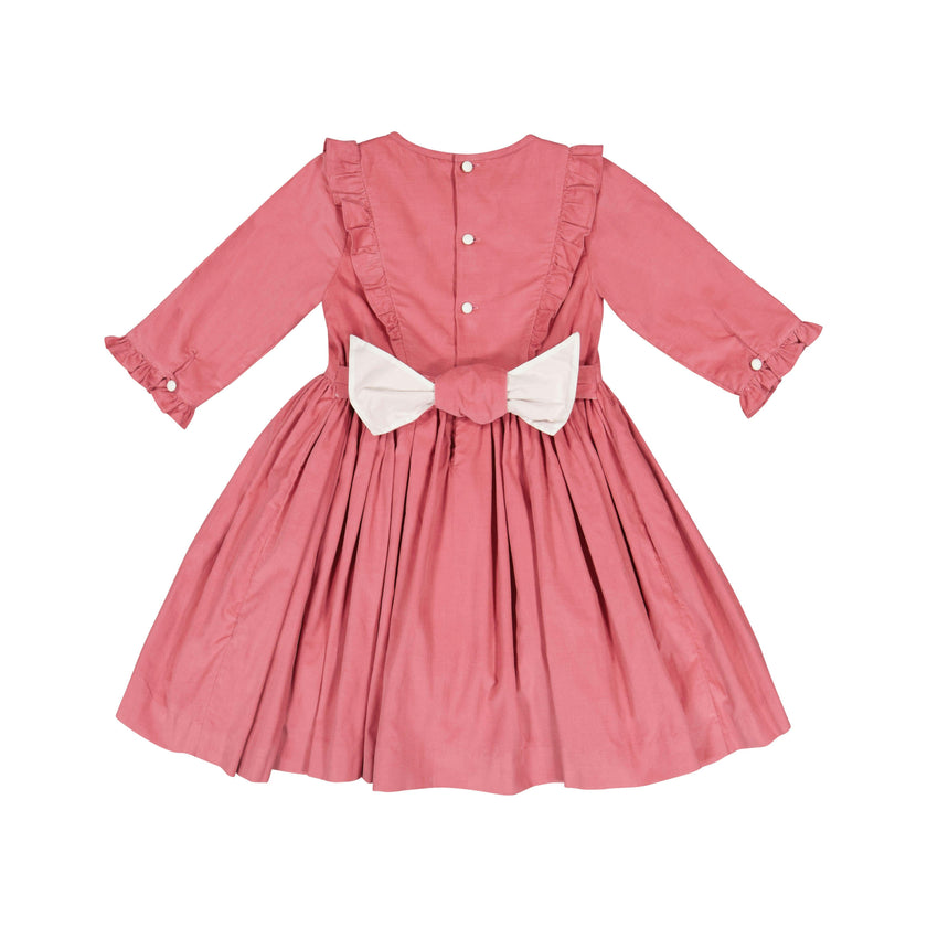 Angele Pink Corduroy Long Sleeve Smocked Dress