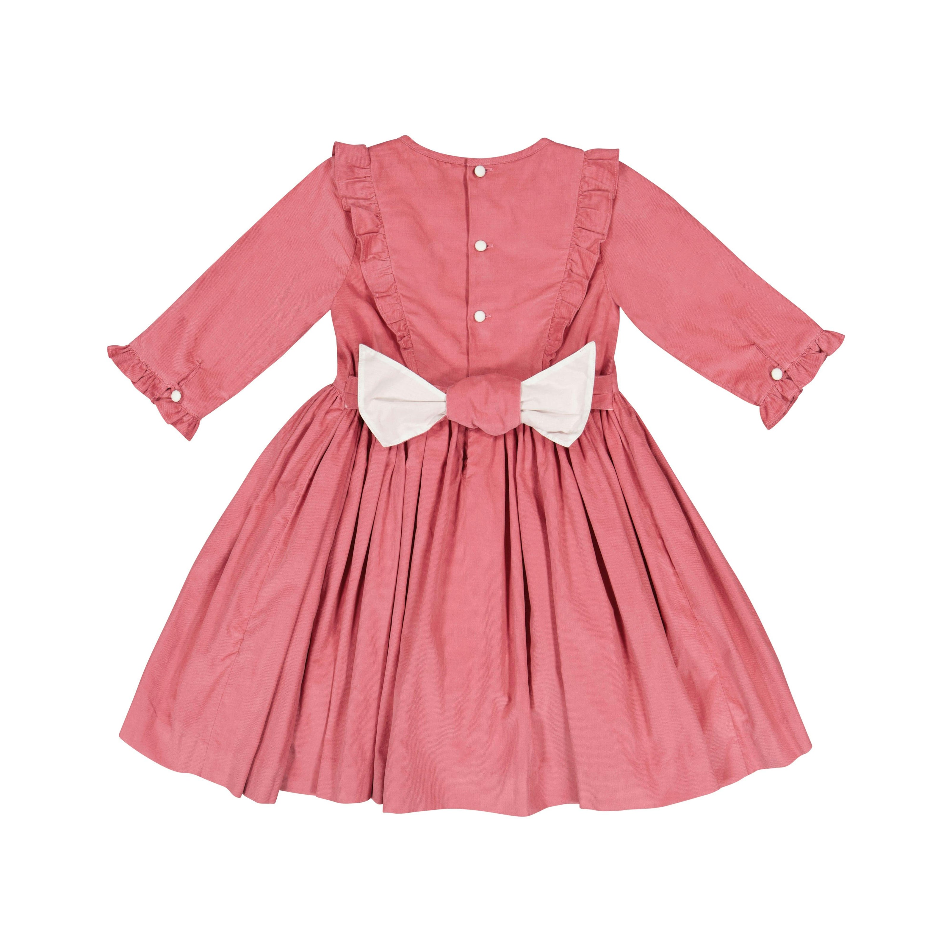 Angele Pink Corduroy Long Sleeve Smocked Dress