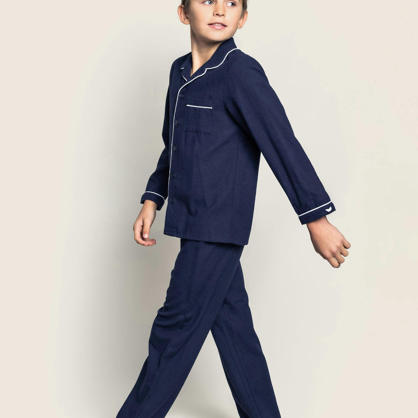 Kid's Flannel Pajama Set in Navy