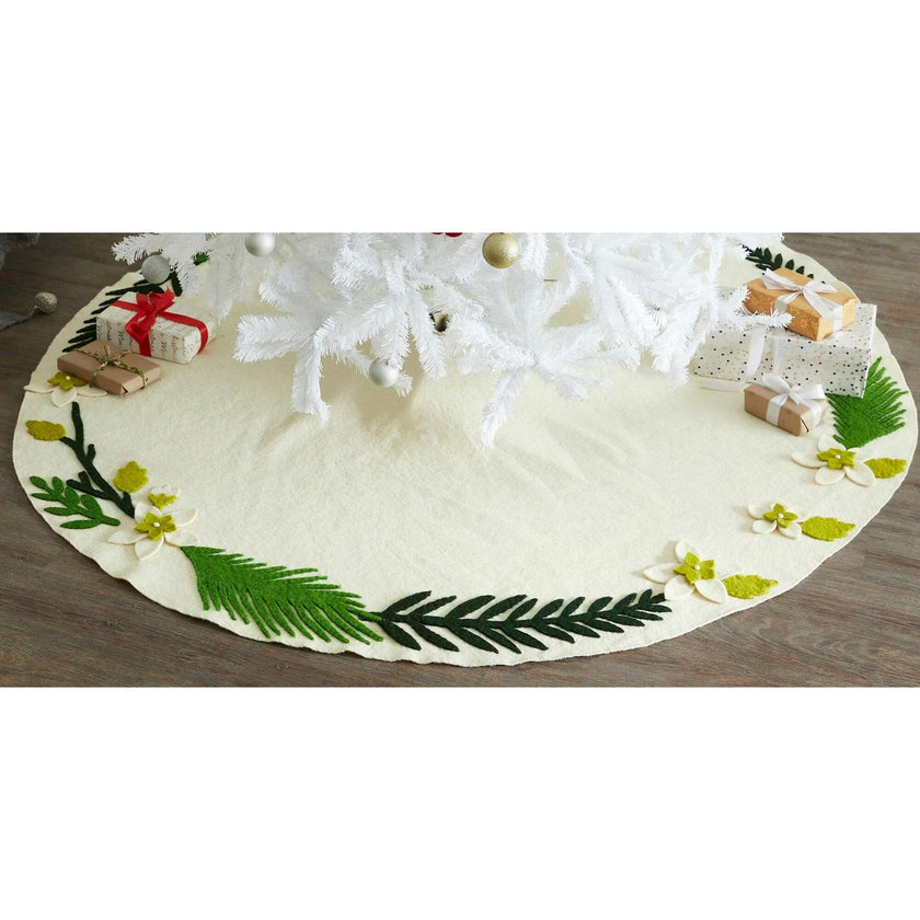 Handmade Christmas Tree Skirt Felt - Greenery Border Cream - 36"/60"/72"