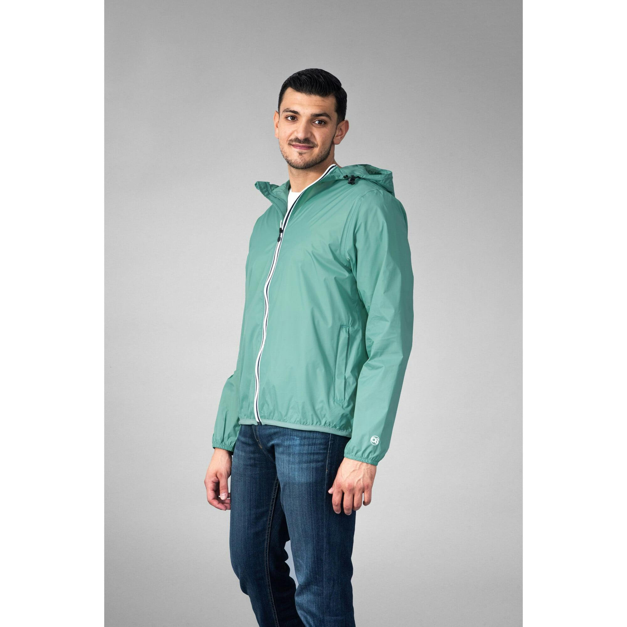 Moss green full zip packable Rain jacket and windbreaker