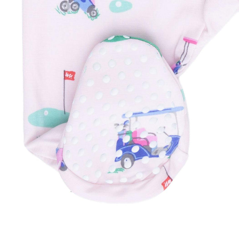 Vintage Golf Carts Pink - 2 Way Ruffle Back Zipper Footie