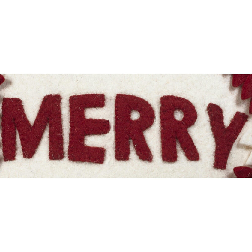 Hand Felted Wool Christmas Pillow - MERRY Wreath Cream - 20"