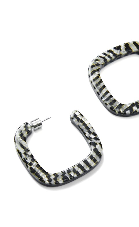 Midi Square Hoops in Perle Noir