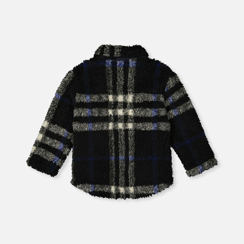 Zipped Overshirt Black and Blue Plaid
