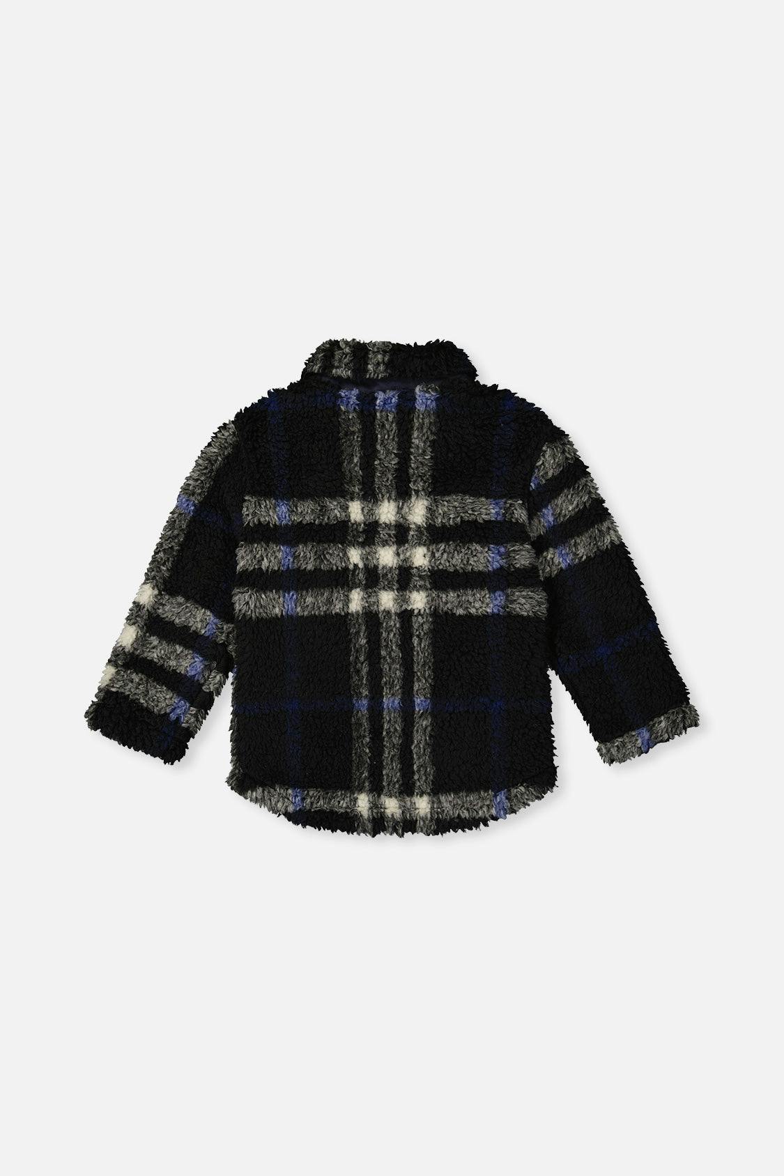 Zipped Overshirt Black and Blue Plaid