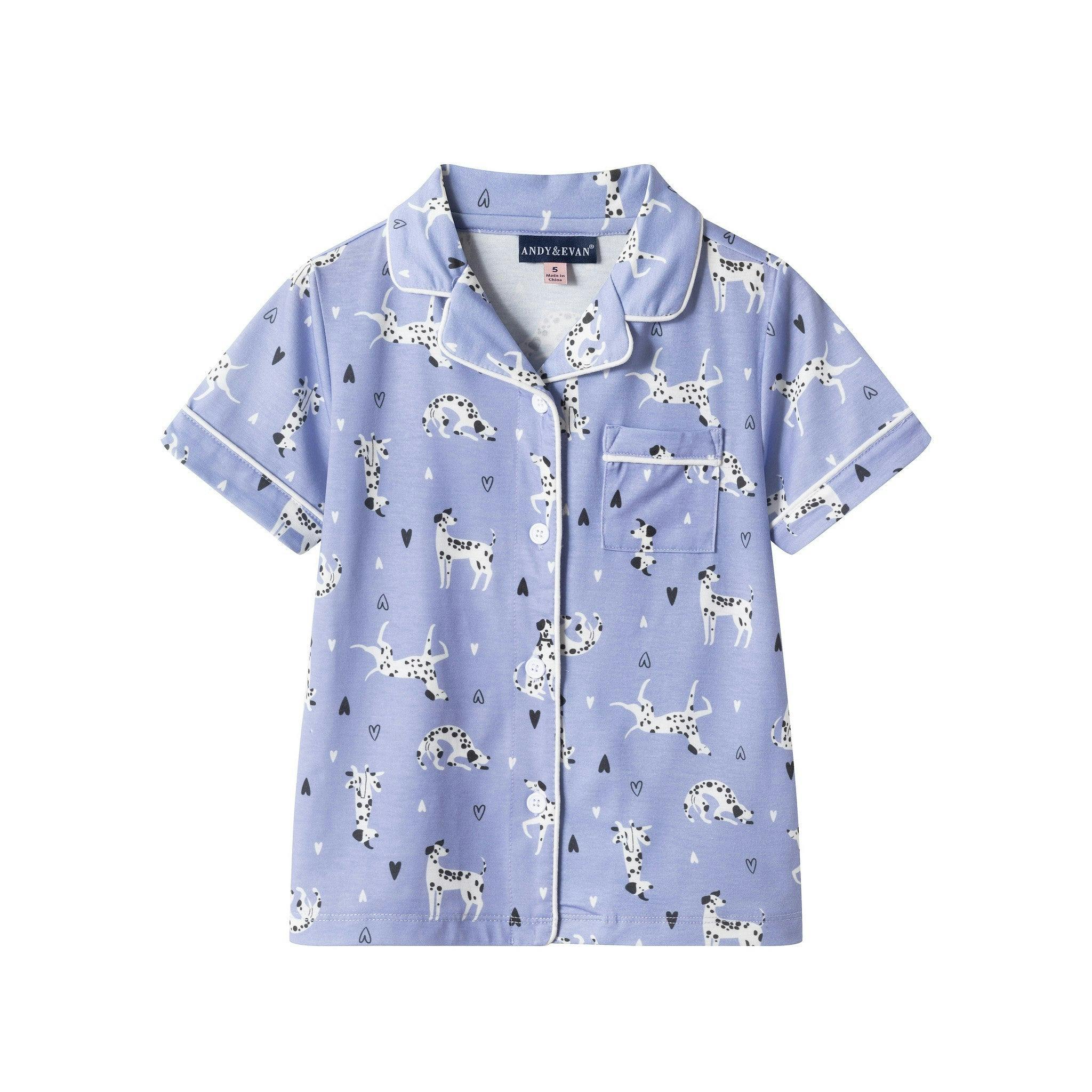 Girls Purple Dalmatian & Heart Print Pajama Set | Dalmatian & Hearts
