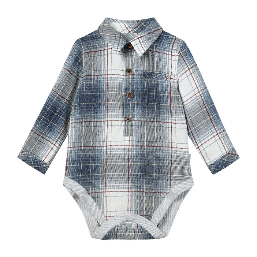 JASPER White/Denim/Red plaid Woven Onesie