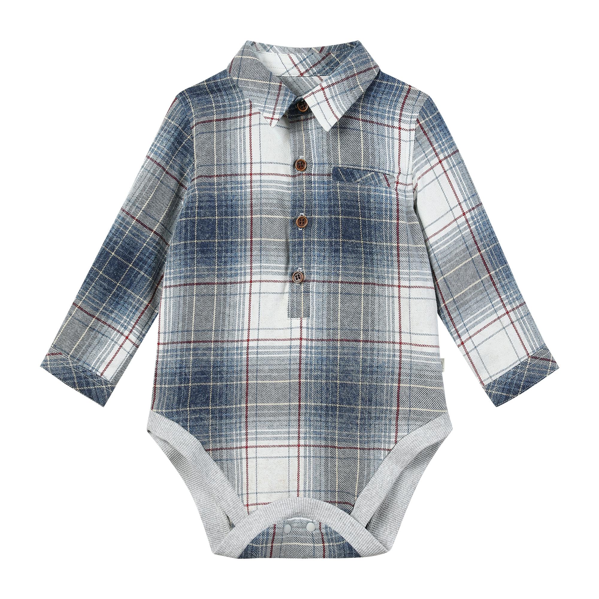 JASPER White/Denim/Red plaid Woven Onesie