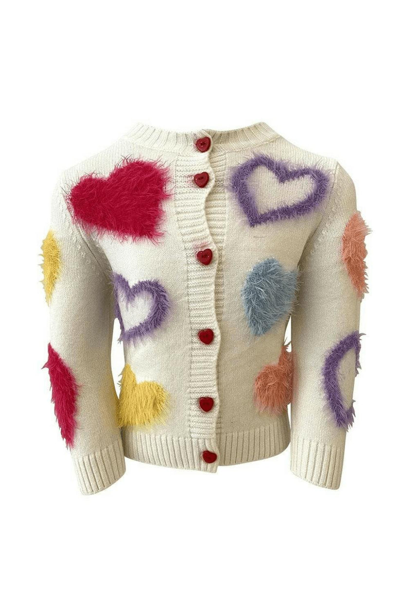 White Fuzzy Hearts Cardigan