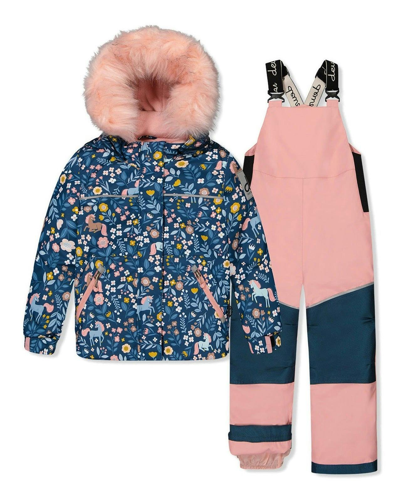 Two Piece Discover Snowsuit Blue And Pink Unicorn Print