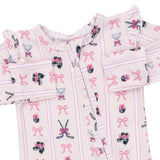 Megan's Bowtiful Hockey Stripe - 2 Way Ruffle Sleeve Zipper Footie