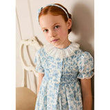 Audrey Toile Hand Smocked Ruffle Collar Short Sleeve Dress in Blue (12mths- 10yrs)